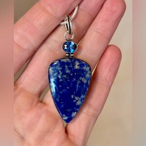 Natural Lapis Lazuli Blue Topaz Crystal Pendant Necklace, 925 Silver